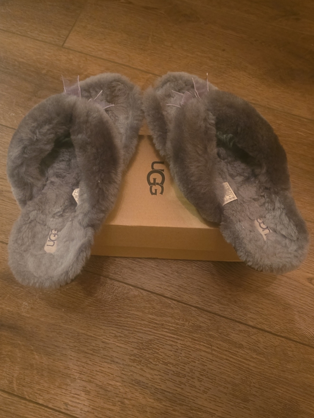 UGG Gray Sheepskin Fluff Slippers